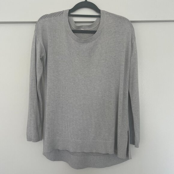 lululemon mesh crochet knit back soft sweater in grey - Picture 7 of 8